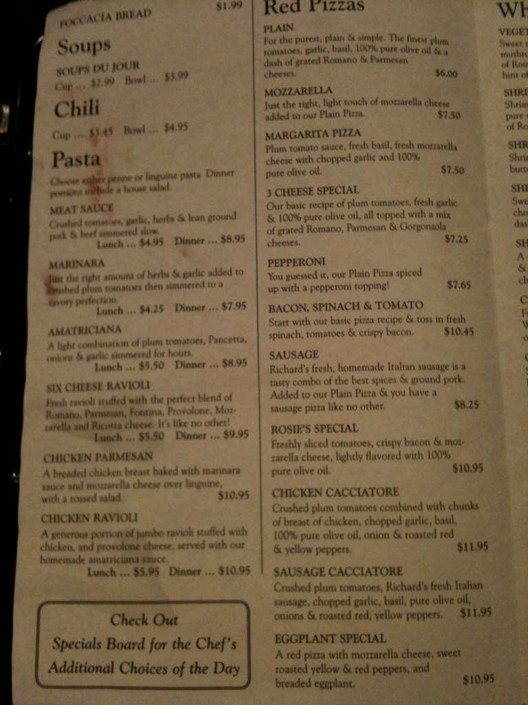 Pizza Place Menu, Menu untuk Pizza Place, Westerly, Providence