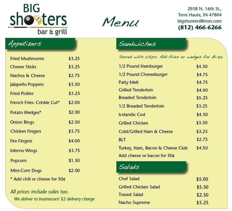 Big Shooters Bar And Grill Menu Urbanspoonzomato 4615