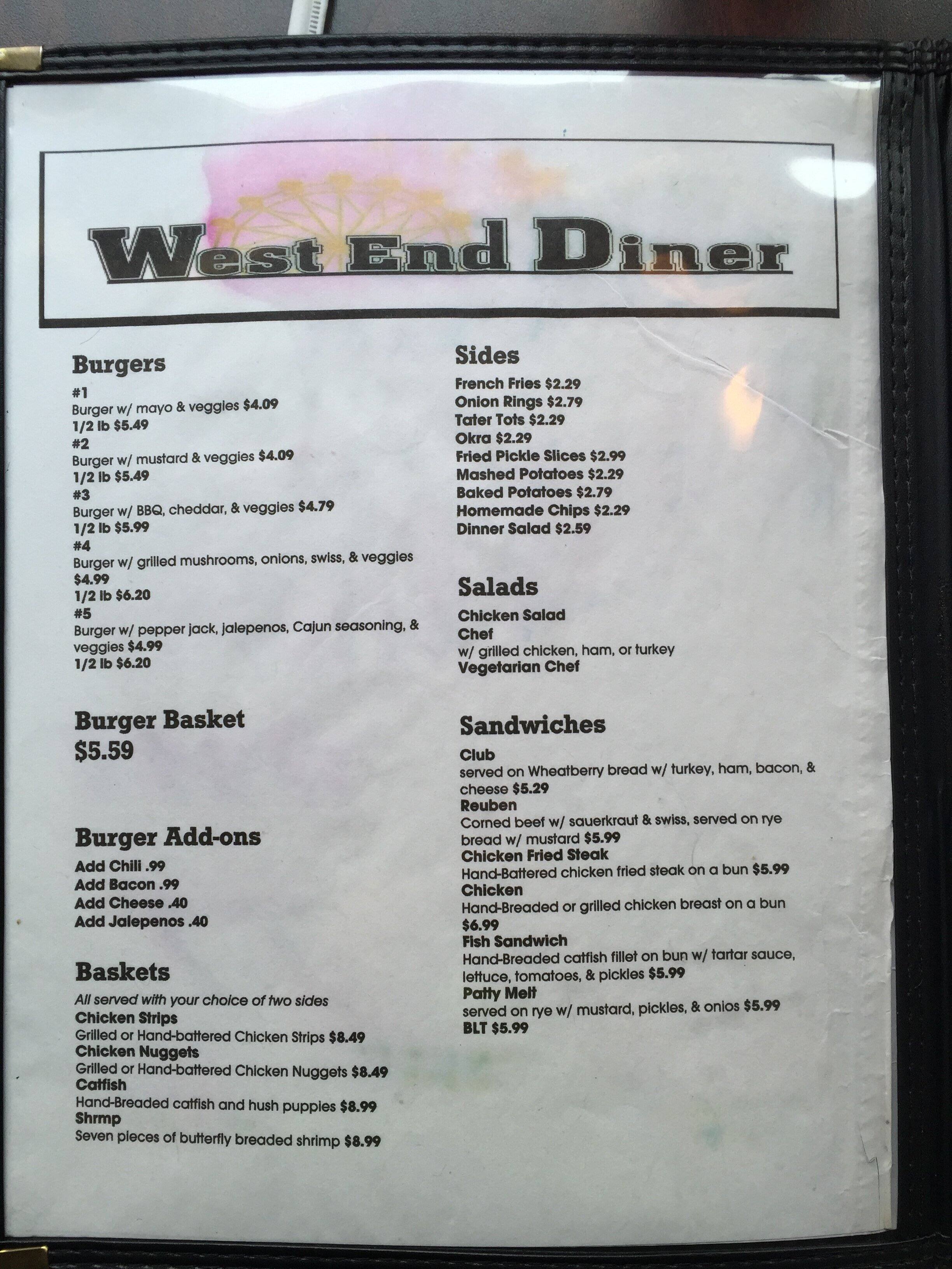 Westend Diner Menu, Menu for Westend Diner, Fort Smith, Fort Smith