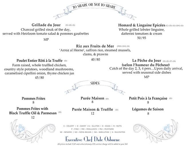 Menu at Bagatelle London restaurant, London