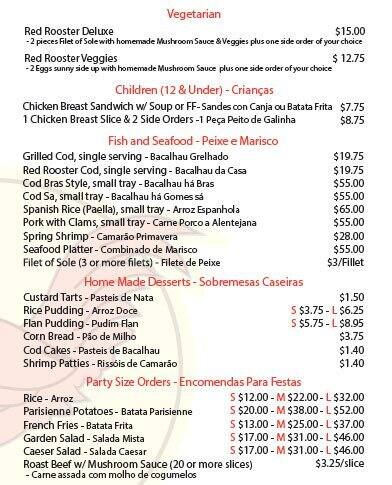 Red Rooster menu