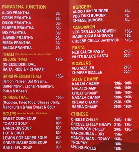 Bansi Pure Veg menu