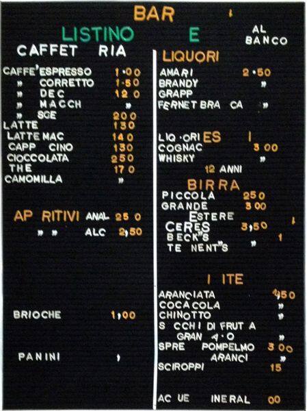 Menu di Bar Tabacchi 