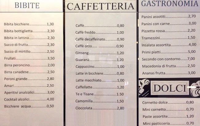 Menu di Bar Leonardi 