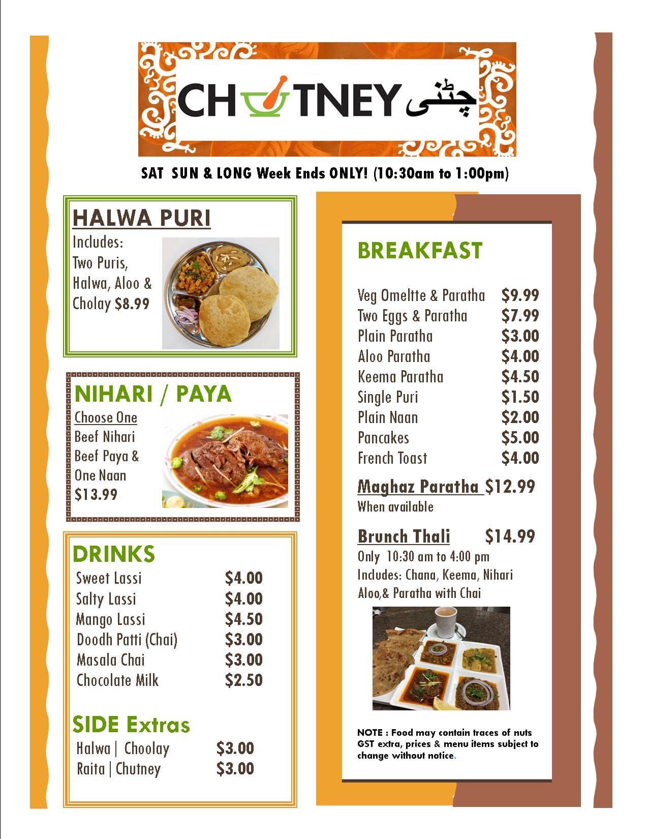 Menu at Chutney ( West ) Restaurant, Edmonton