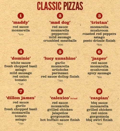 MOD Pizza menu