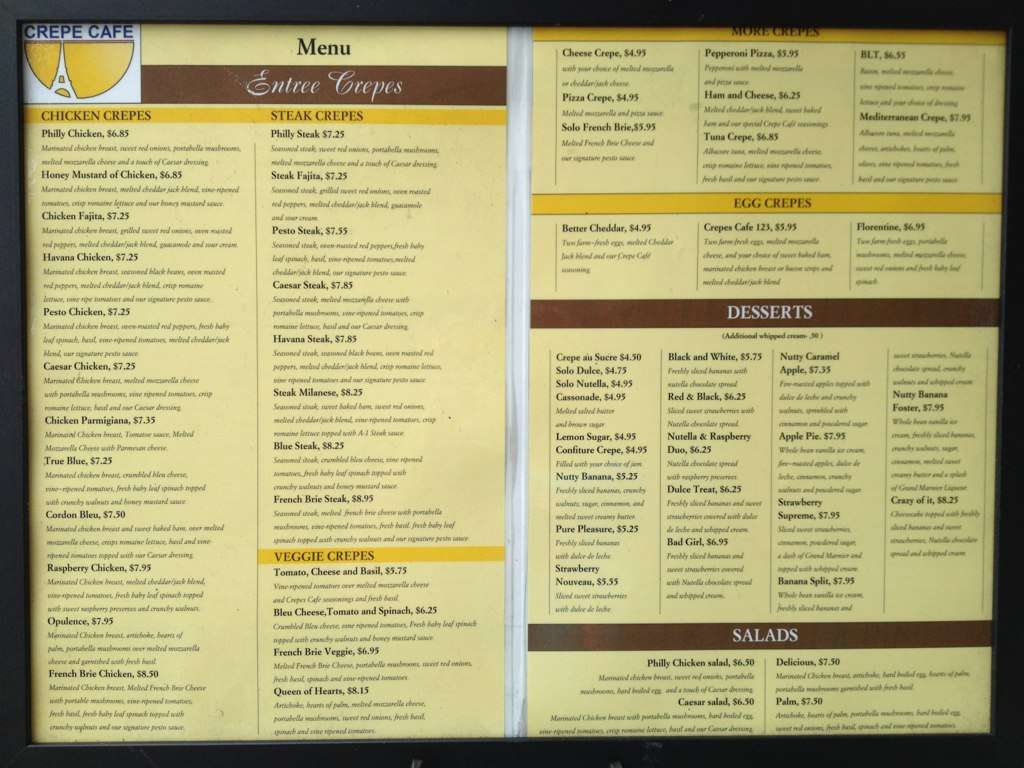 Crepe Cafe Menu, Menu for Crepe Cafe, Deerfield Beach, Miami