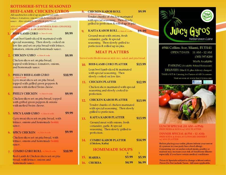 Juicy Gyros Menu For Miami Beach Juicy Gyros Miami Beach Menu