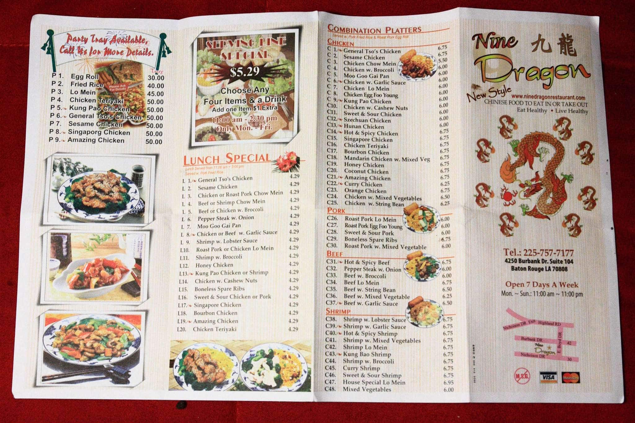 Menu at Nine Dragon restaurant, Baton Rouge, Burbank Dr Suite 104