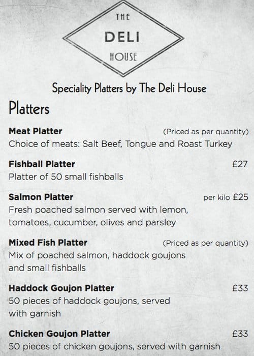 Menu at The Deli House restaurant, Borehamwood