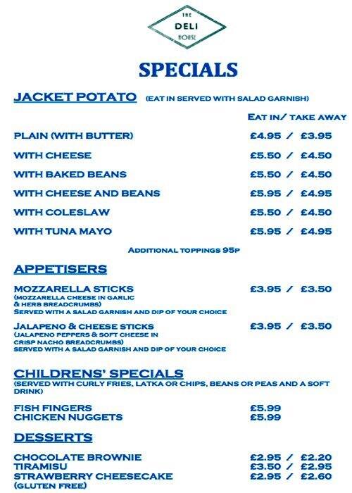 Menu at The Deli House restaurant, Borehamwood