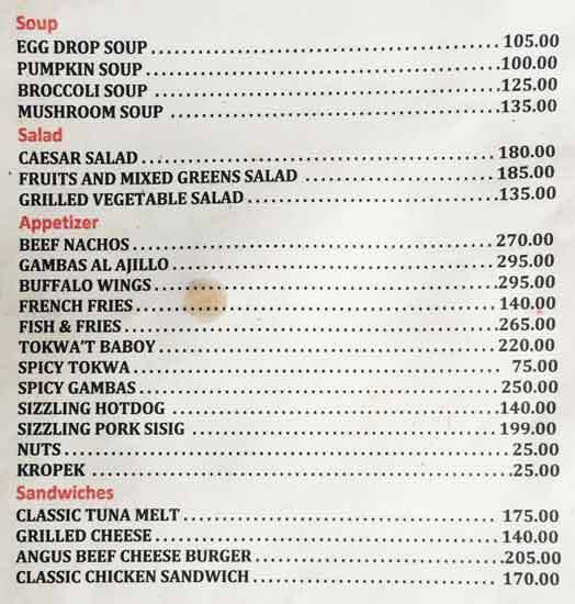 Bells And Whistles Menu, Menu for Bells And Whistles, Tagaytay City