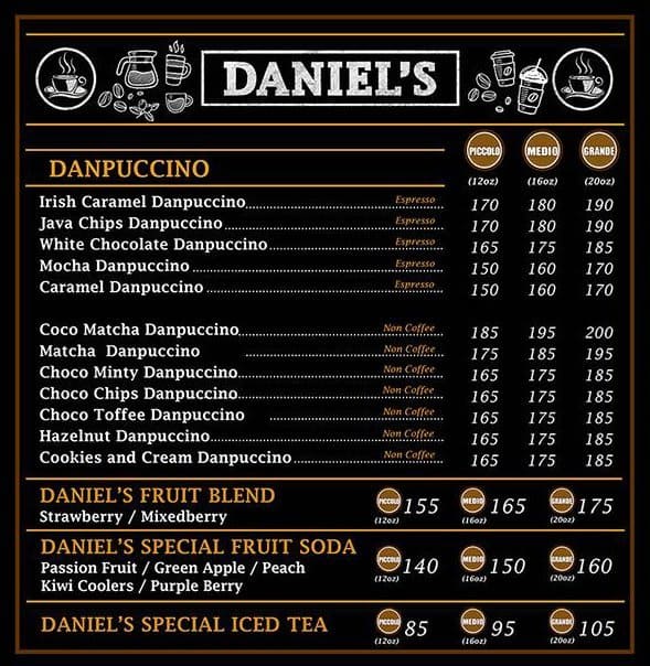 Daniel’s Coffee Menu, Menu for Daniel’s Coffee, Bagong Pag-Asa, Quezon ...