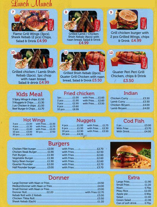 Menu at Chicken Run fast food, London, 35 Toynbee St
