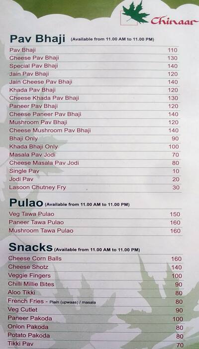 Chinaar Pure Veg menu