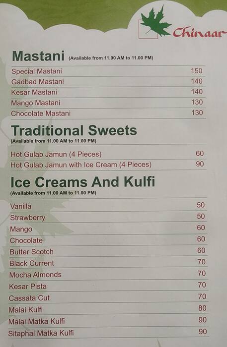 Chinaar Pure Veg menu