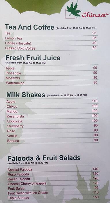 Chinaar Pure Veg menu