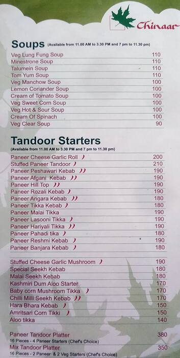 Chinaar Pure Veg menu