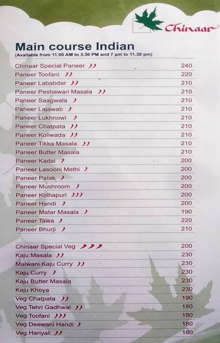 Chinaar Pure Veg menu
