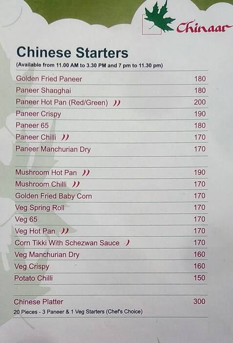 Chinaar Pure Veg menu