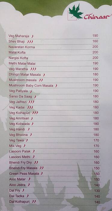 Chinaar Pure Veg menu