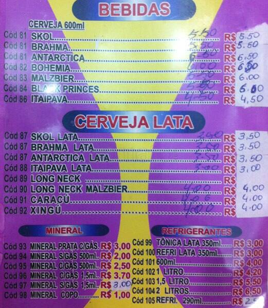 Bar e Restaurante Paladar cardápio