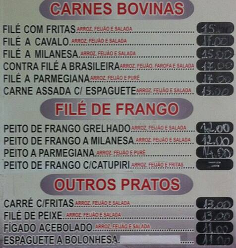 Bar e Restaurante Paladar cardápio