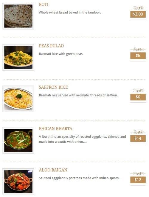 Menu de Indian Cuisine By The Lake