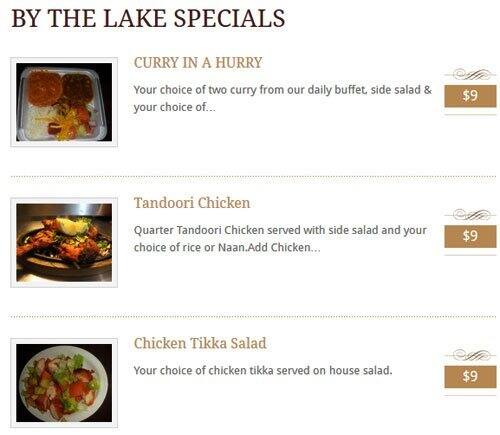 Menu de Indian Cuisine By The Lake