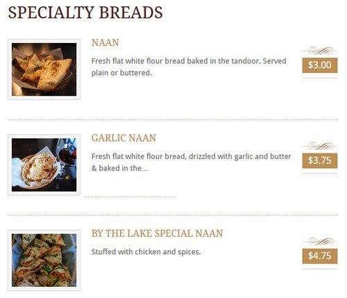 Menu de Indian Cuisine By The Lake