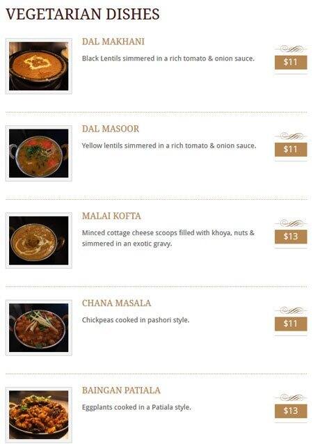 Menu de Indian Cuisine By The Lake