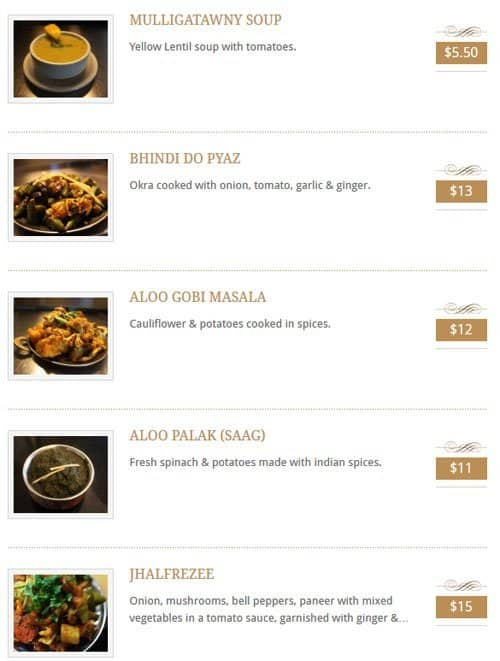 Menu de Indian Cuisine By The Lake