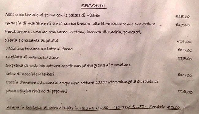Menu di Osteria dei pazzi 