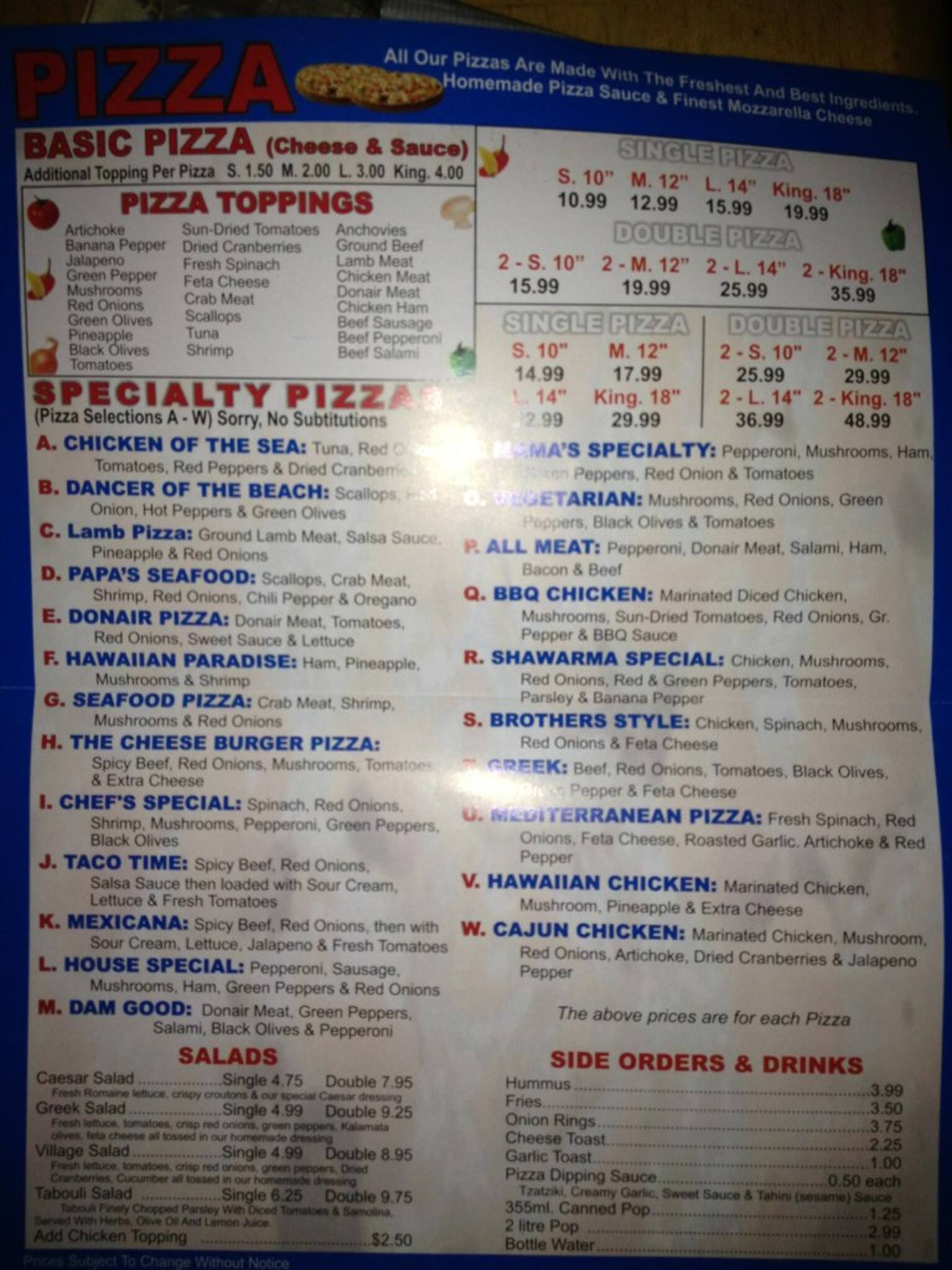 Brother's Pizza and Donair Menu - Urbanspoon/Zomato