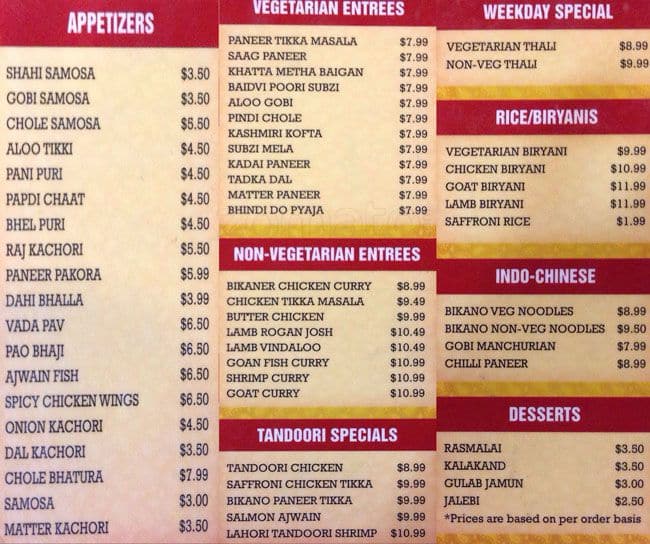 Bikaner Sweets Chaat Cafe Menu Urbanspoon/Zomato