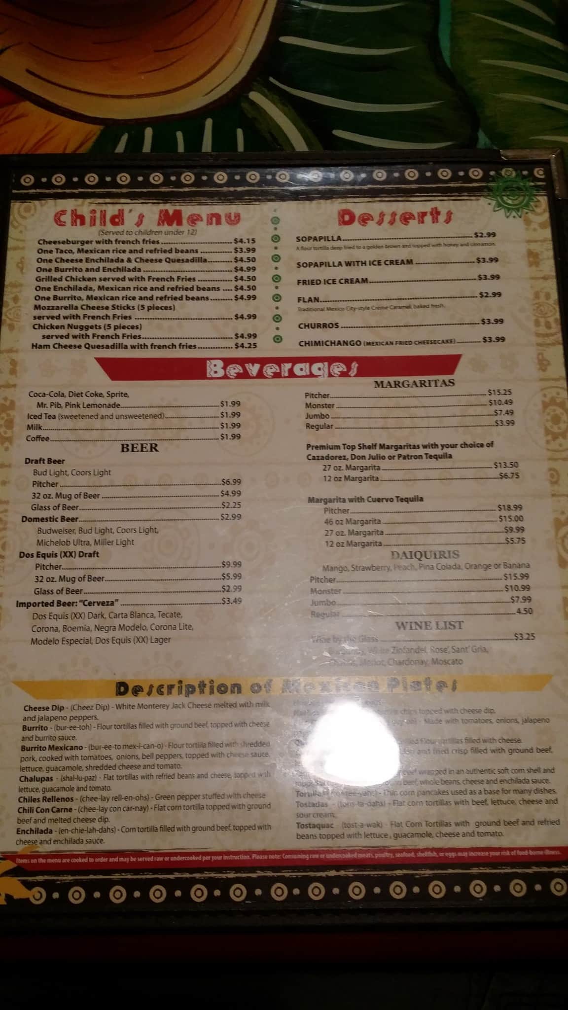 Menu at Puerto Vallarta restaurant, Indianapolis, Lafayette Rd 160