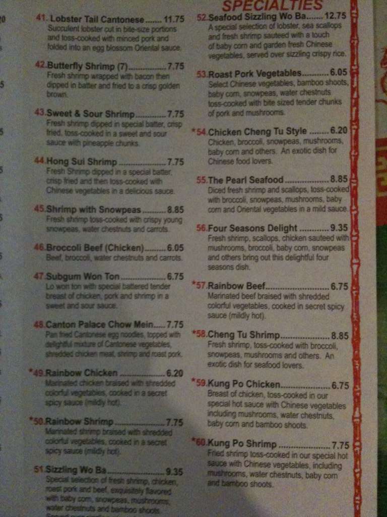 Menu at Canton Palace restaurant, Oklahoma City
