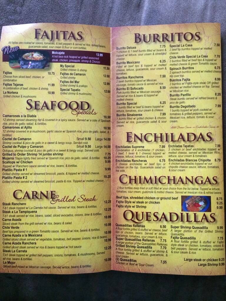 Menu at La Carreta restaurant, Sevierville, Dolly Parton Pkwy