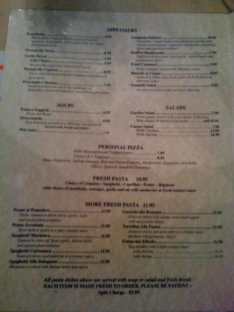 Menu at Pane E Vino Italian Restaurant, Deli & Bakery, West Melbourne