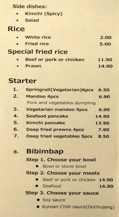 Menu at Kim n Chi, Boronia