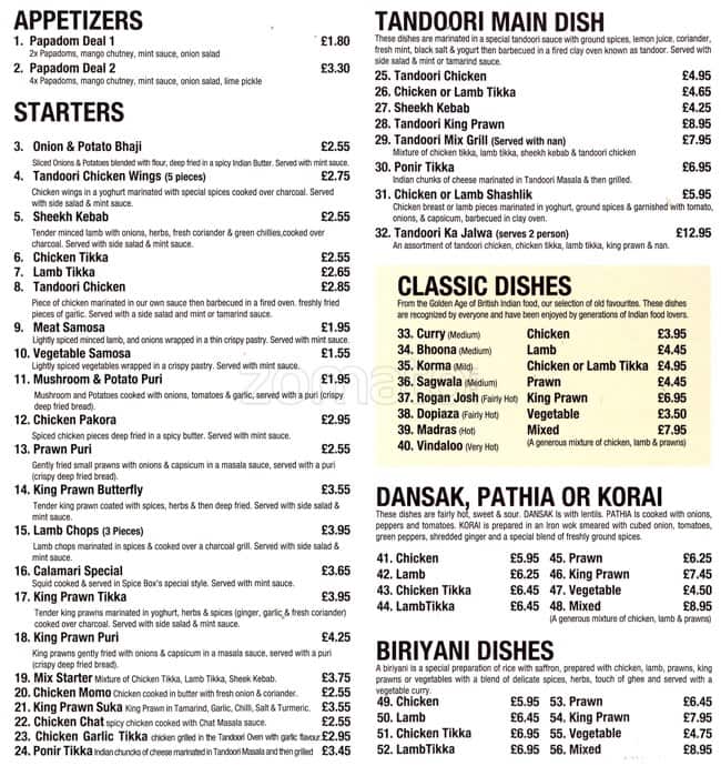 Spice Box Menu, Menu untuk Spice Box, Barking, London Zomato UK