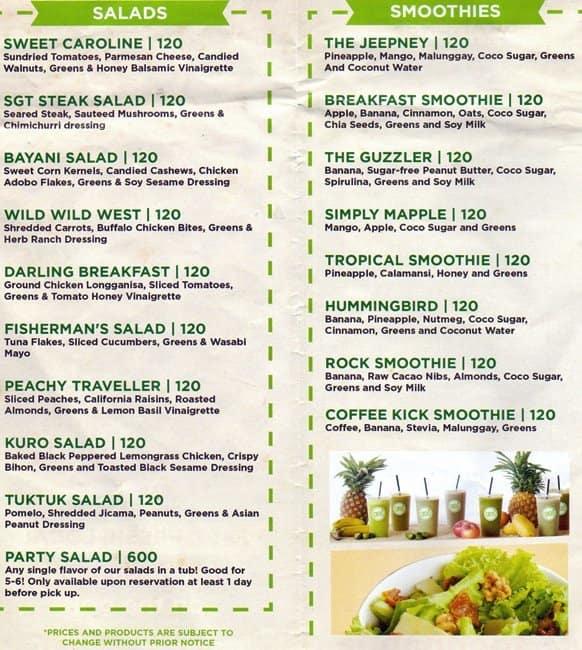 Salad And Go Printable Menu