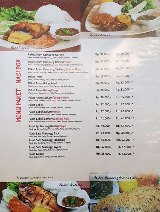 Menu at Sari Rasa restaurant, Bekasi Regency, Jl. Raya Pekayon