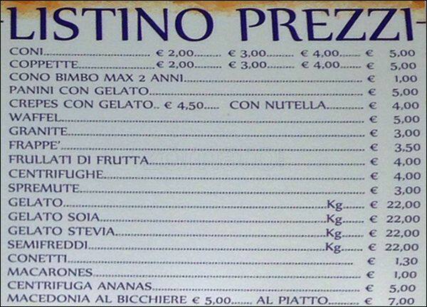 Menu di Alaska Gelateria 