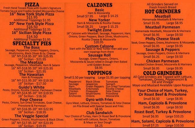 Guido's Pizza Menu, Menu for Guido's Pizza, Evergreen