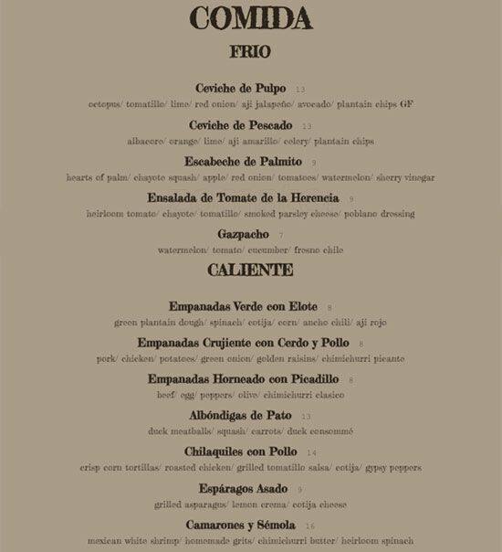 LEÑA menu