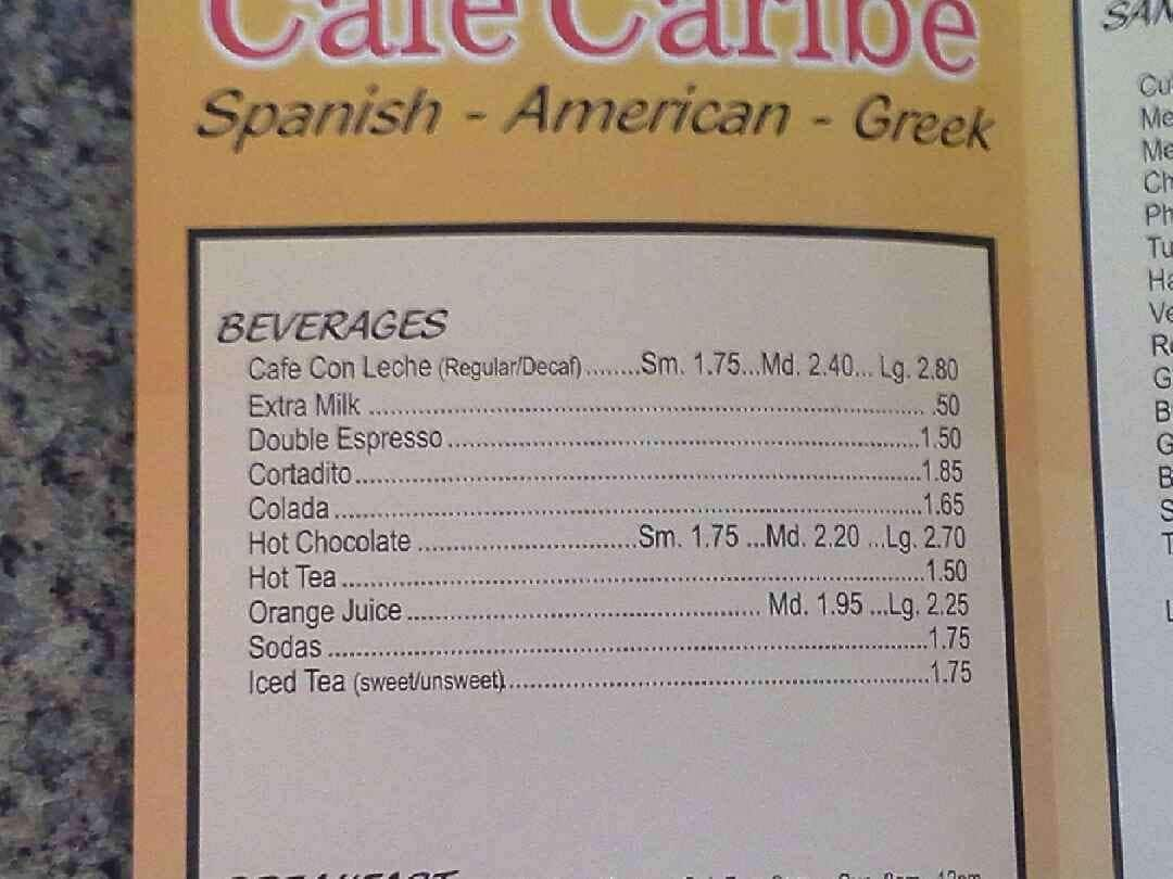 Cafe Caribe Menu, Menu untuk Cafe Caribe, Carrollwood