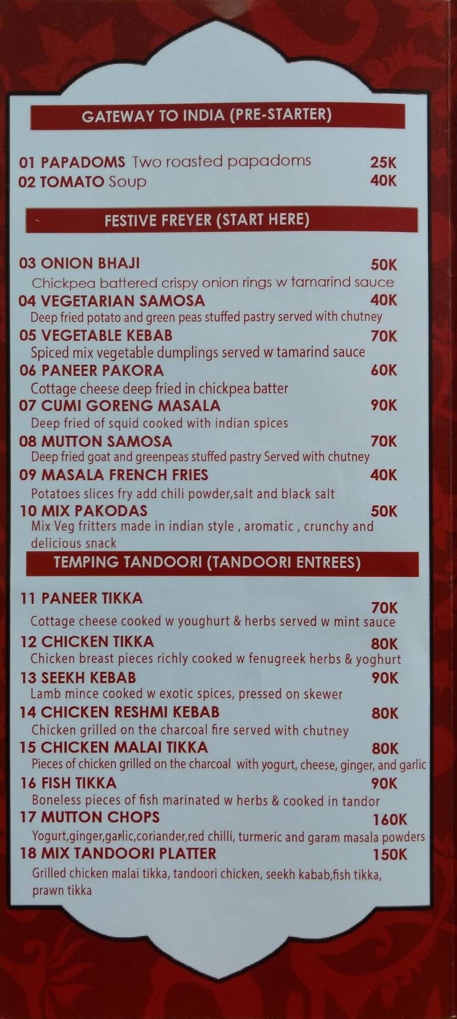 Little India Restaurant, Tanah Abang Menu
