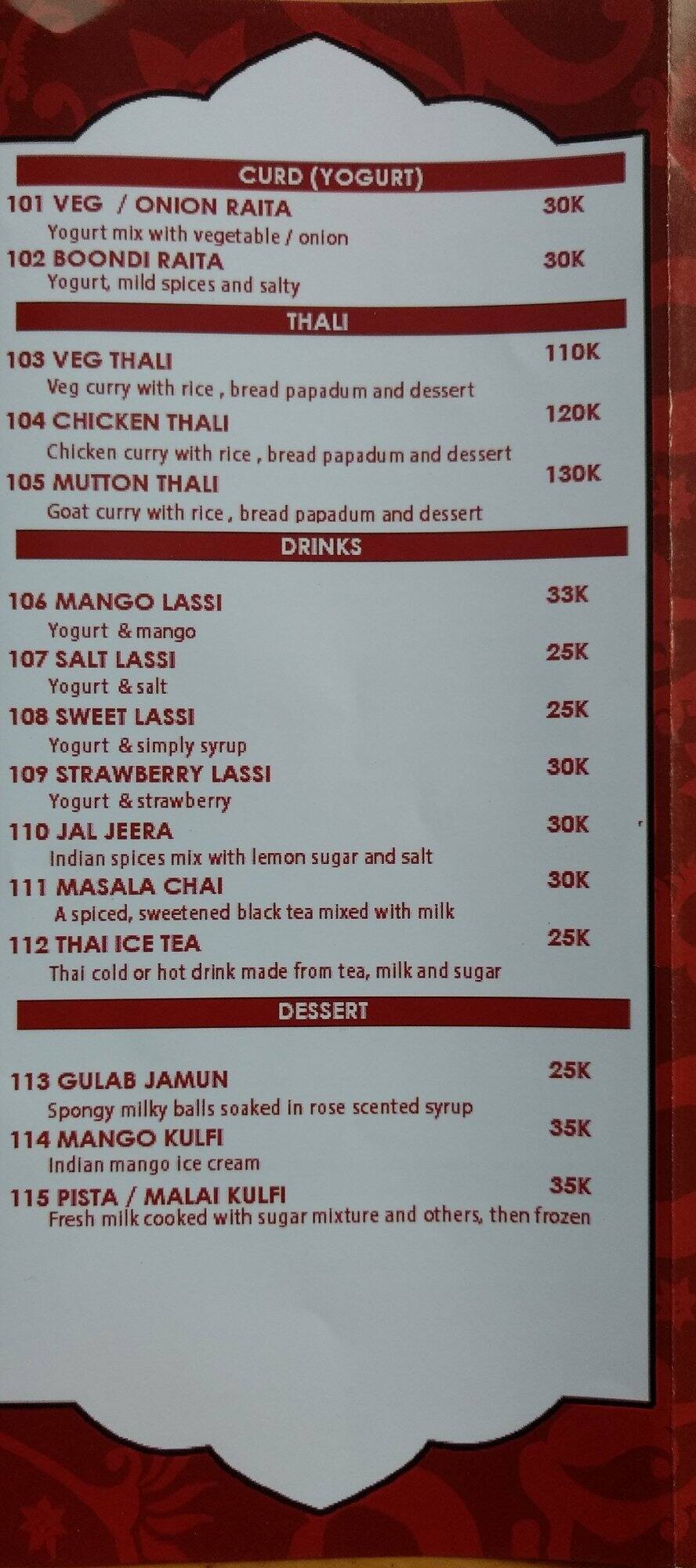 Little India Restaurant, Tanah Abang Menu