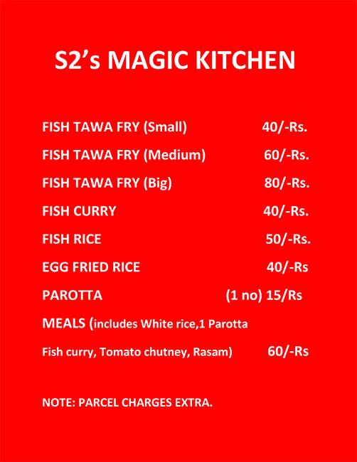 S2 S Magic Kitchen Menu Menu For S2 S Magic Kitchen Yelahanka